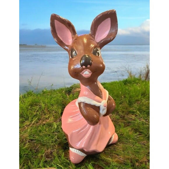 VTG Handmade Ceramic Bunny Rabbit Easter Decoration 80s Retro Cute Bunny 8.5” - Picture 1 of 10